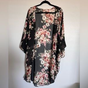 sheer floral kimono